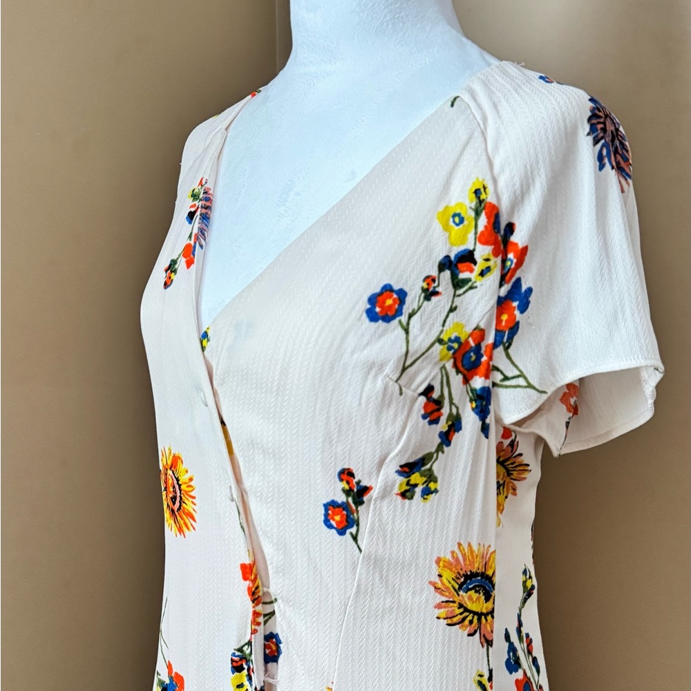 Free People White Floral Button-Front Midi Rayon Dress - Picture 4 of 13
